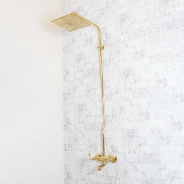 Unlacquered Brass Shower Set With Tub Filler And Square Shower Head