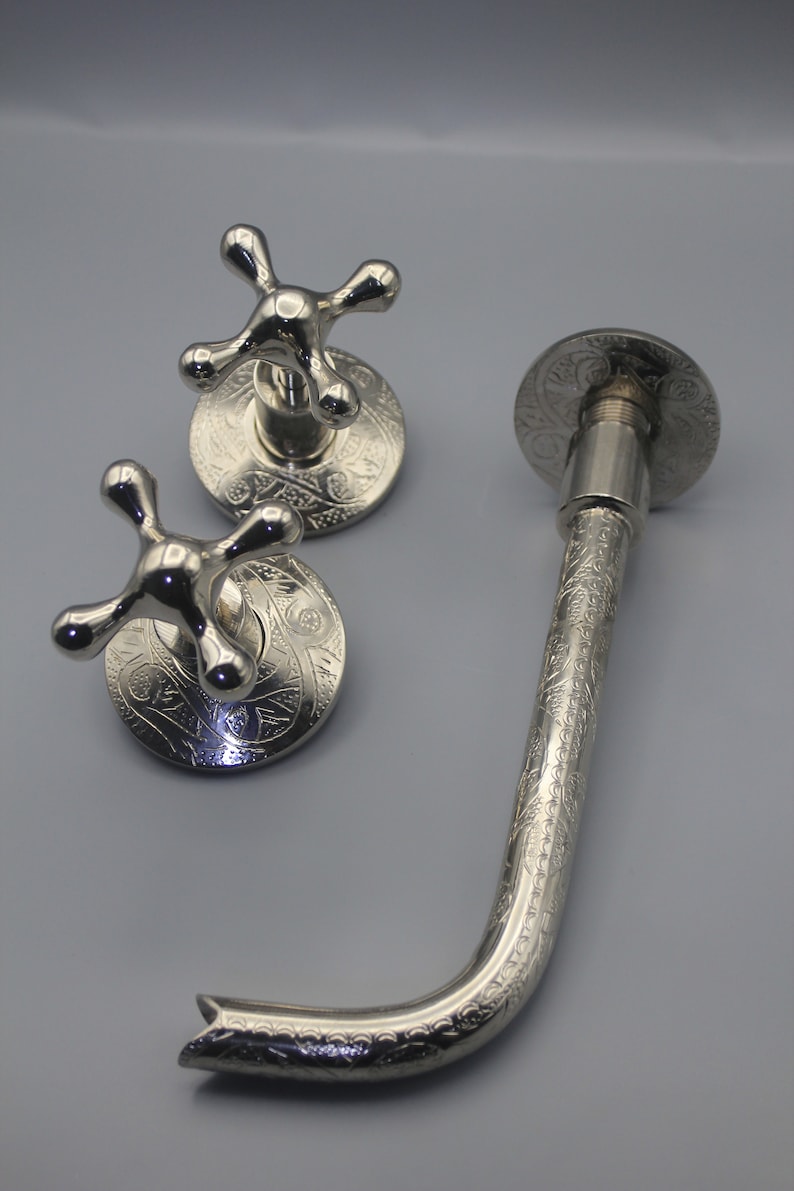 Silver Engraved Vintage Wall mounted bathroom faucet,Embrace the Charm of Vintage Style Faucet