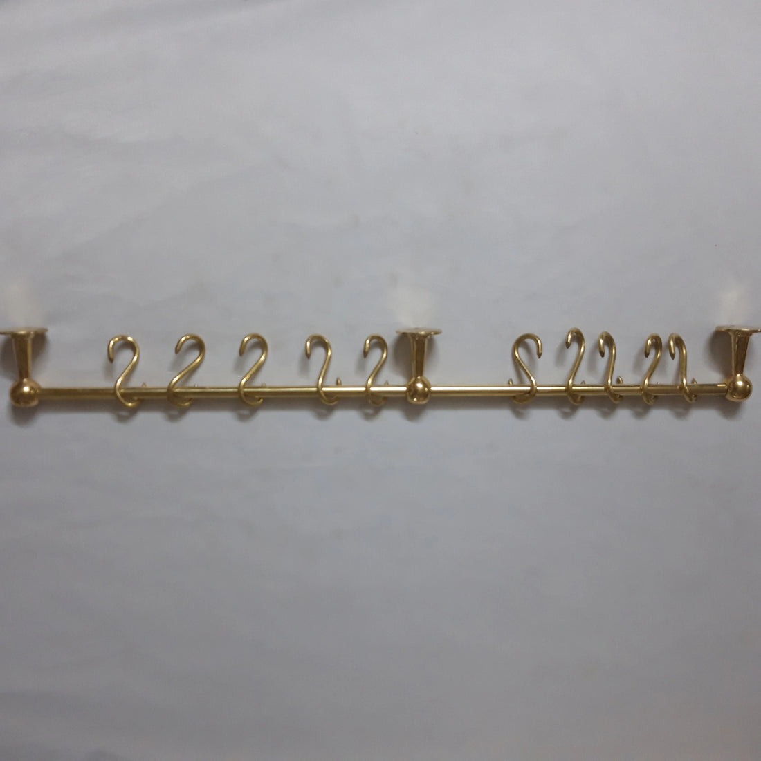 Unlacquered Brass Wall Mounted Organizer Rack With 10 Hooks for Home Kitchen