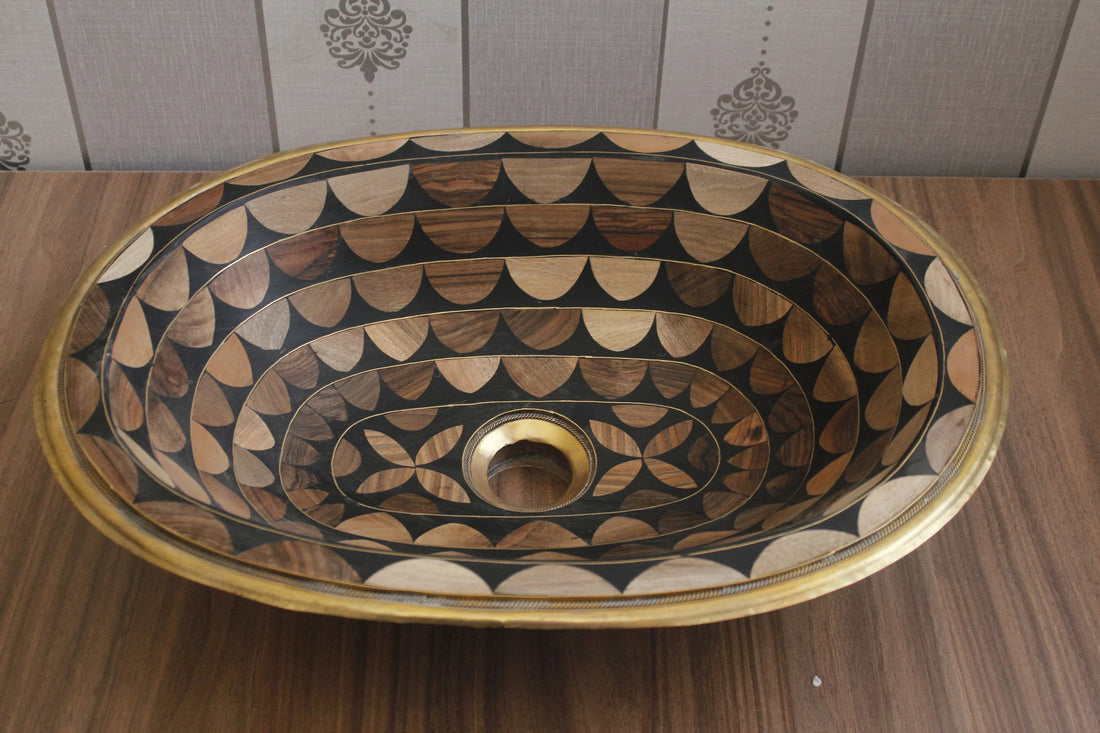 Stylish Single Hole Drop In Brass Sink with Walnut Wood and Resin Basin
