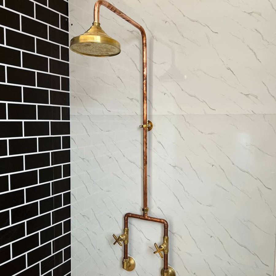 Handmade Copper outdoor shower , one outlet Wall Mounted Copper Shower System ,industrial design